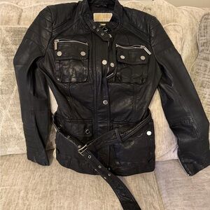 Michael Kors Black Leather Jacket with Belt